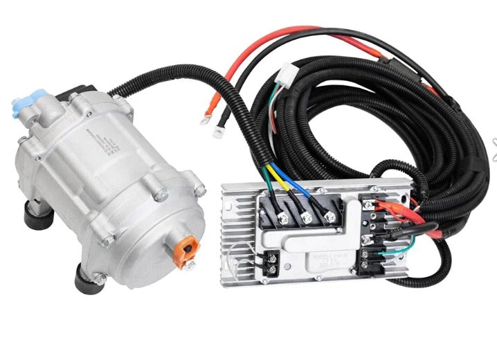 A/C Kit Universal Compresor Electrico 12V, Evaporador, Drier, Mangas, Fitting, Abanico
